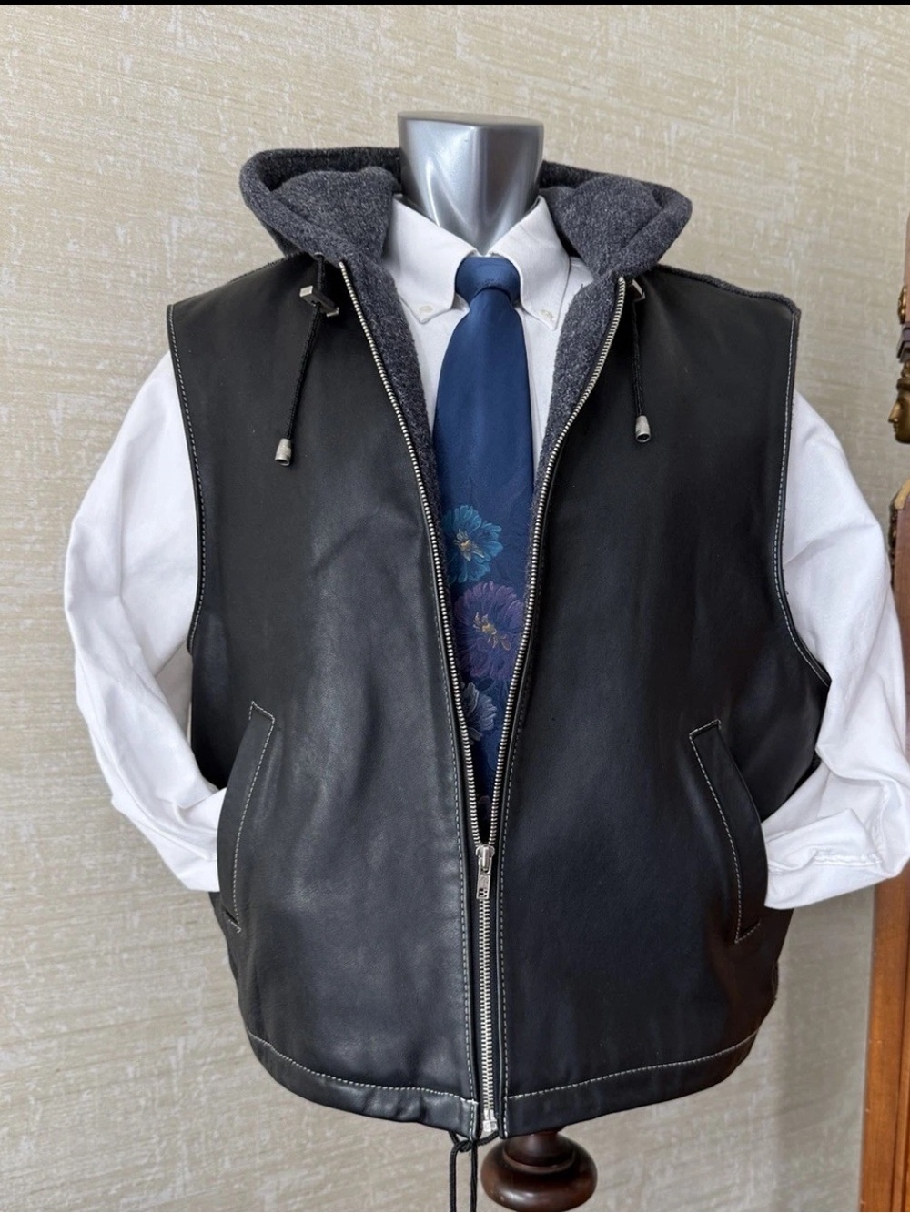 Y2K Nordstrom Rubbish XL Men’s Hoodie Vest Leather Wool Twilight BP Grunge Skate